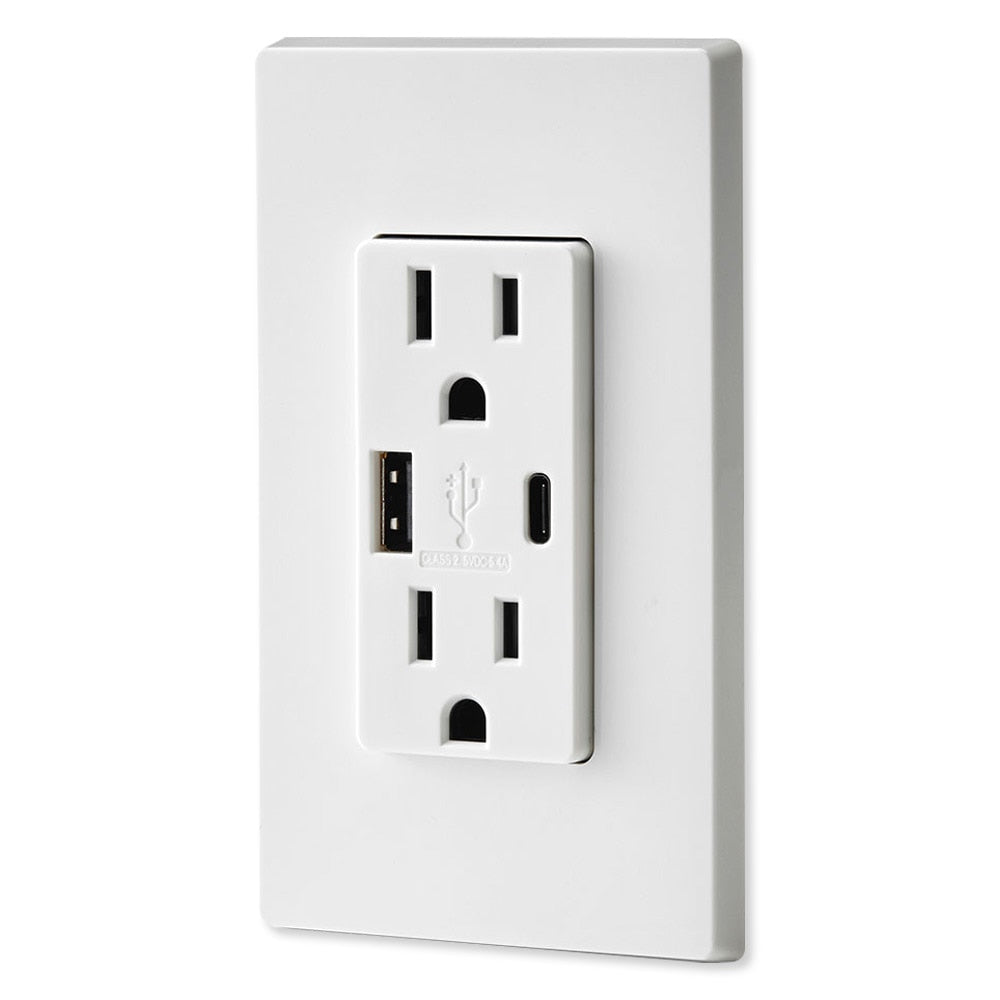 Leviton Decora USB Type-A/Type-C Wall Outlet Charger, 15A