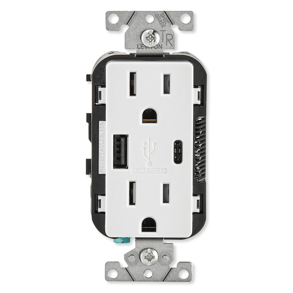 Leviton Decora USB Type-A/Type-C Wall Outlet Charger, 15A