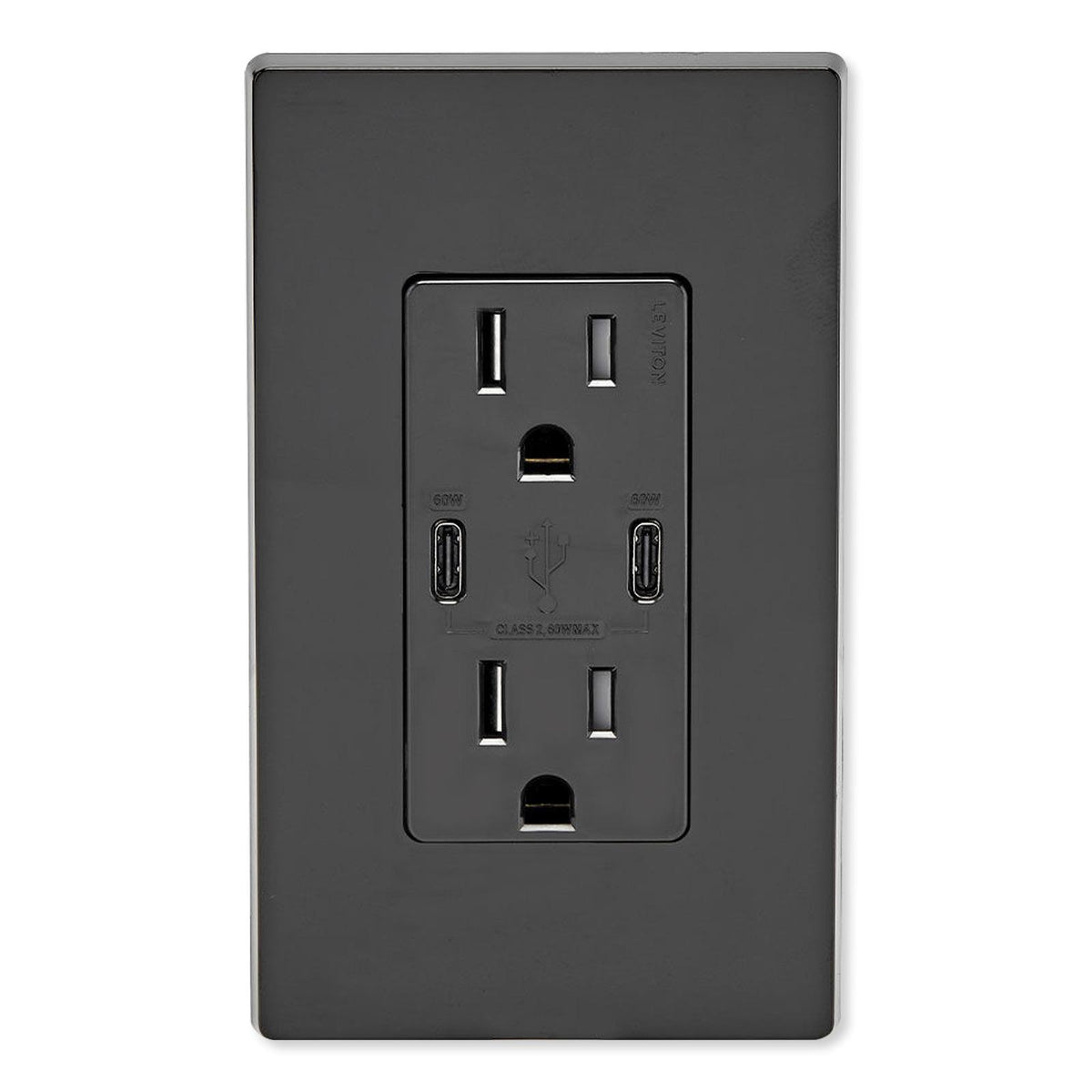 Leviton 60W USB Dual Type C/C Power Delivery Wall Charger with 15A Tamper Resistant Outlet