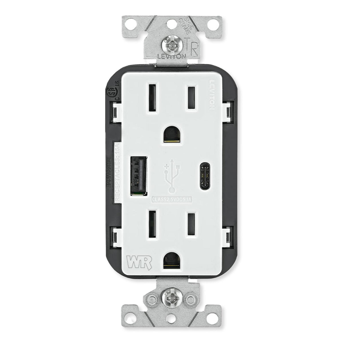 Leviton 15A Weather-Resistant USB Receptacles with Type A and Type-C Ports