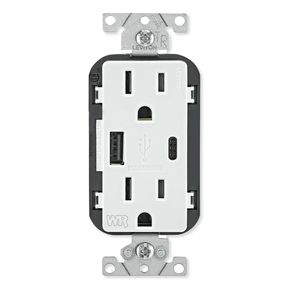 Leviton Weather-Resistant Receptacle with USB Type A/Type-C, 15A