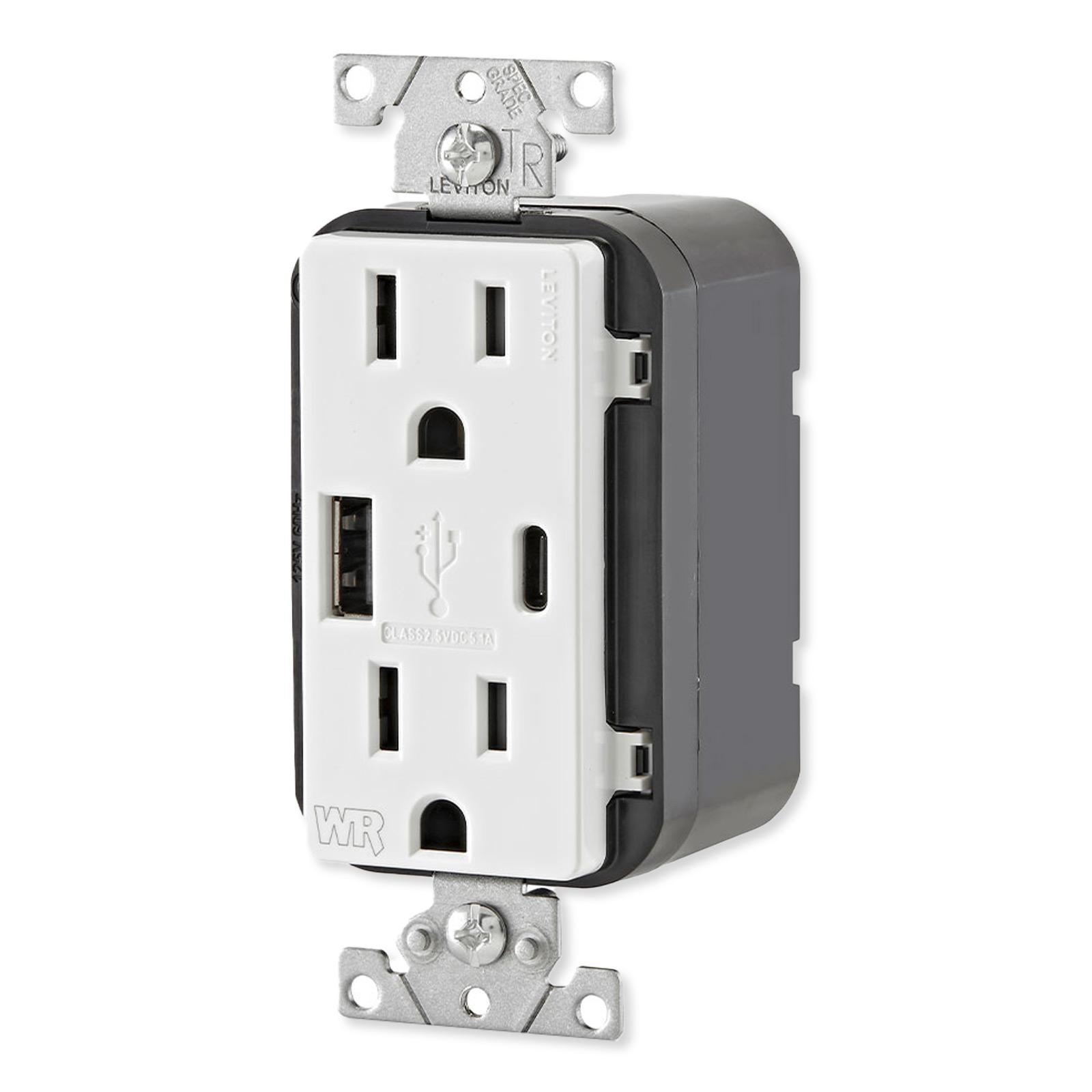 Leviton Weather-Resistant Receptacle with USB Type A/Type-C, 15A