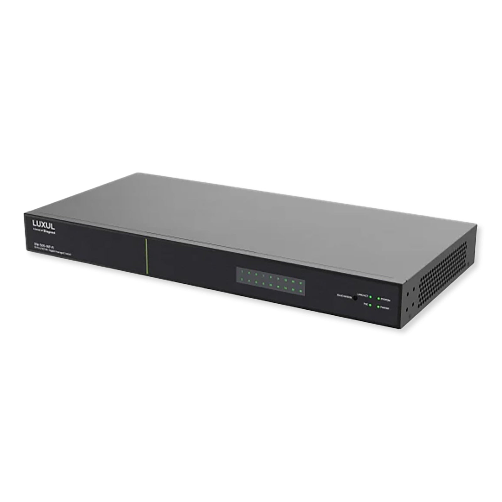 Luxul 18 Port/16 PoE+ Gigabit Managed Switch, Rear Facing