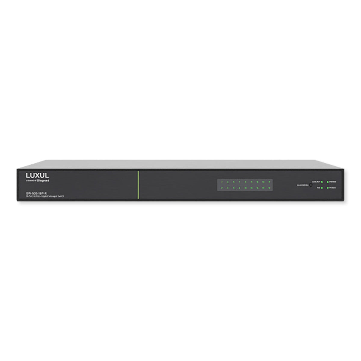 Luxul 18 Port/16 PoE+ Gigabit Managed Switch, Rear Facing