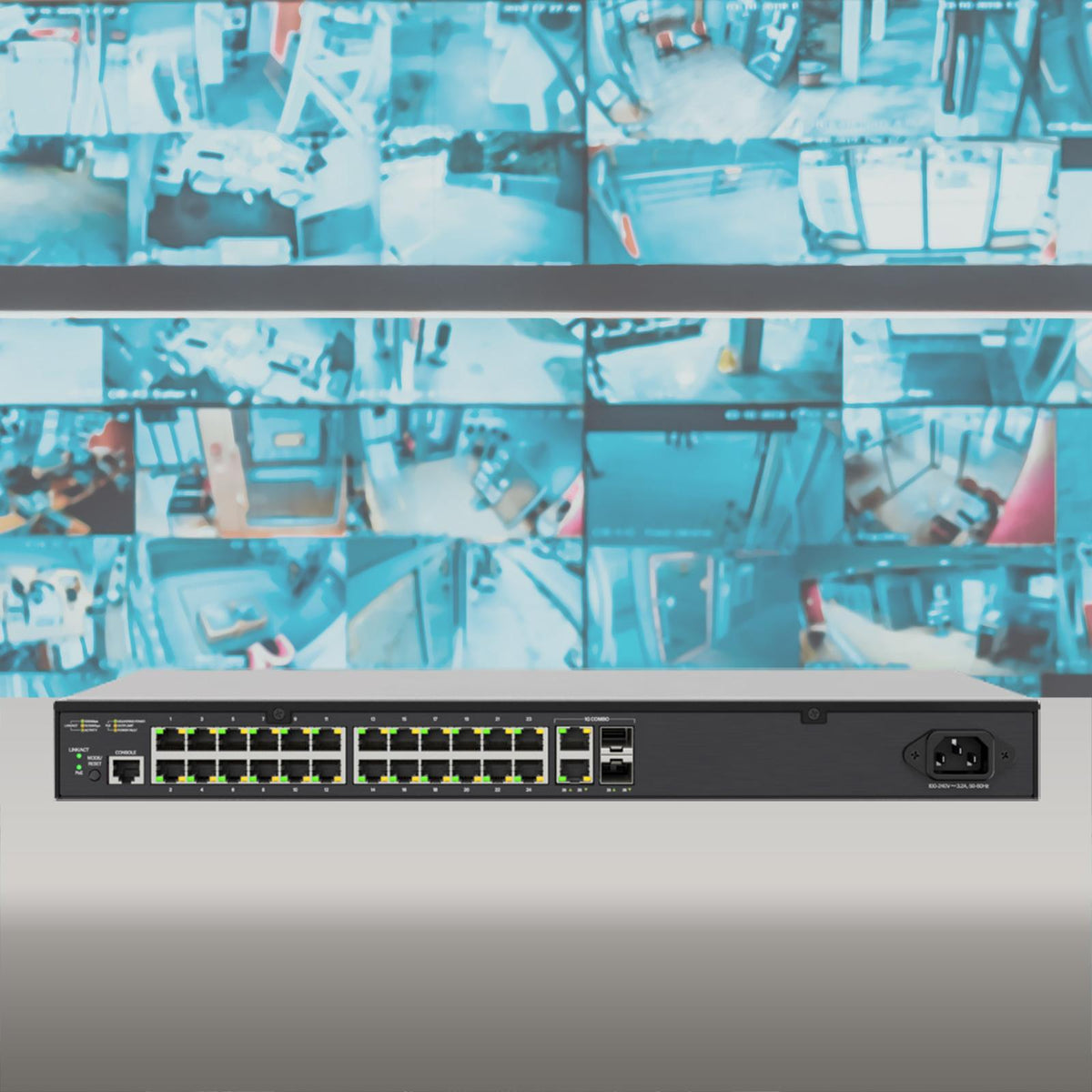 Luxul 28 Port/24 PoE+ Gigabit Managed Switch, Front Facing
