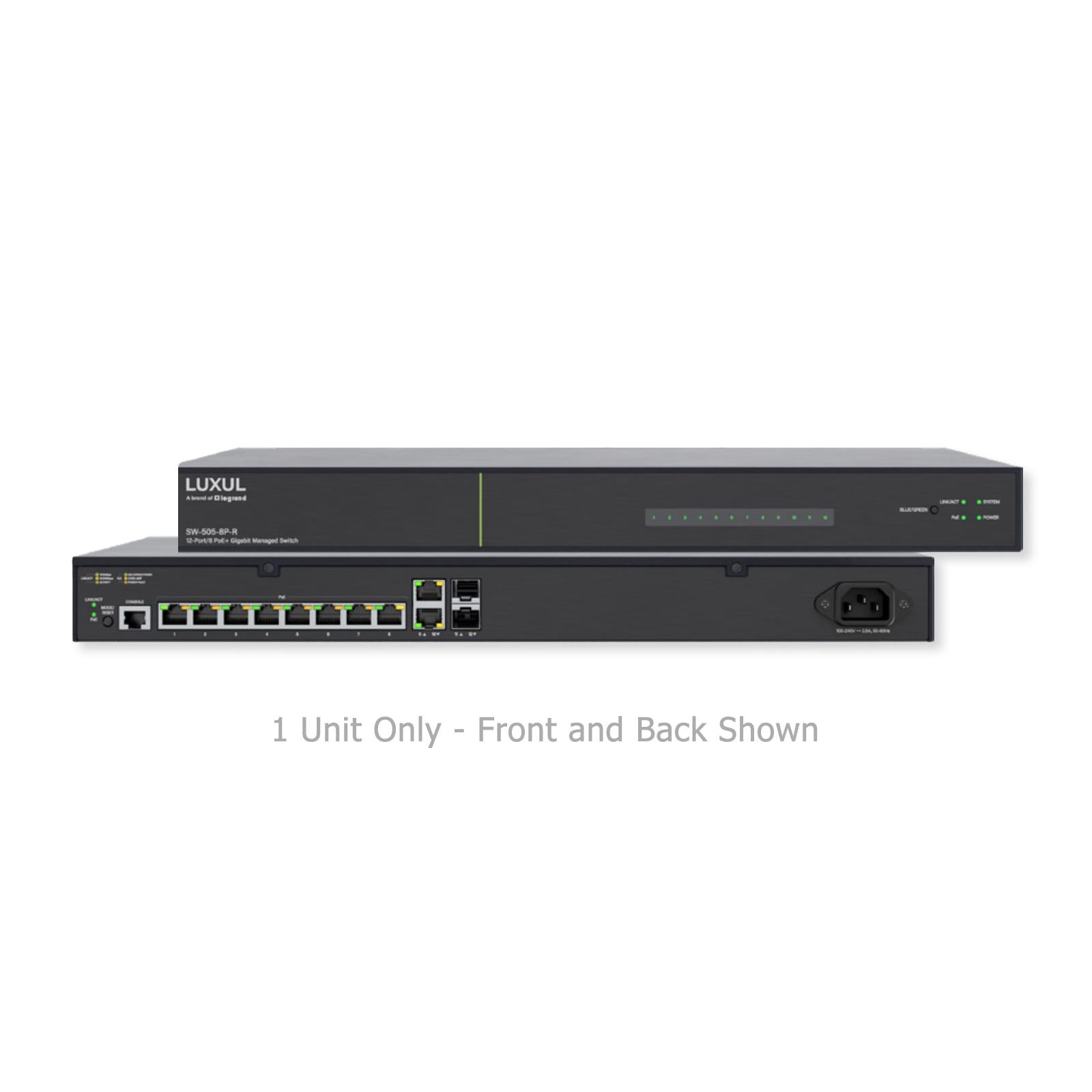 8 PoE+ | 2 RJ45 | 2 SFP Rear-Facing Ports - 1Gb L2/L3 Managed Switch, US Power Cord