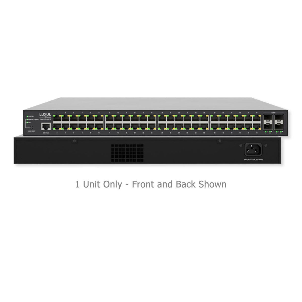 Luxul 48 PoE+/4 SFP Gigabit Managed Switch, Front Facing