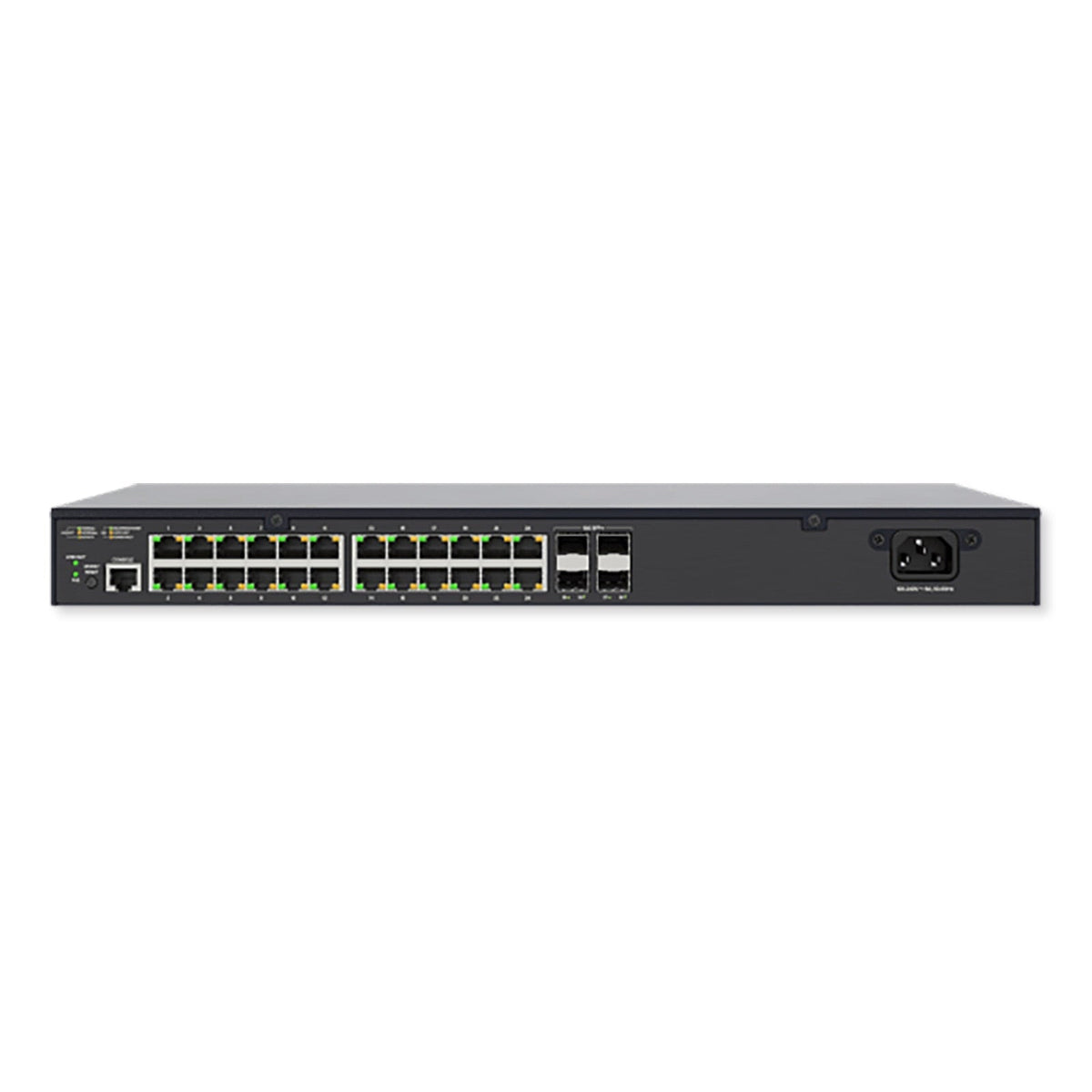 Luxul 28 Port PoE+/SFP+ Gigabit Managed Switch, Rear Facing