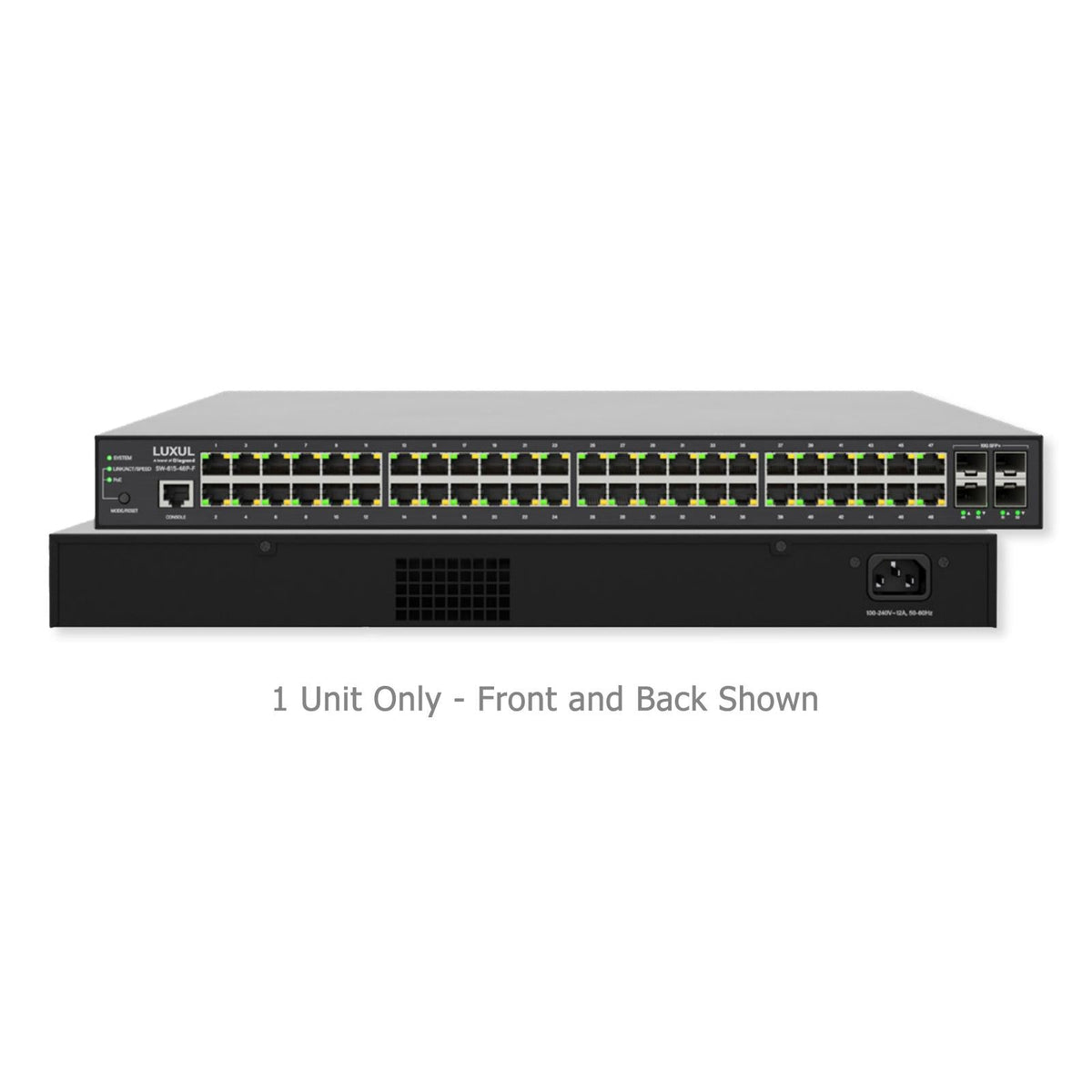 Luxul 48 Port PoE+/SFP+ Gigabit Managed Switch, Front Facing