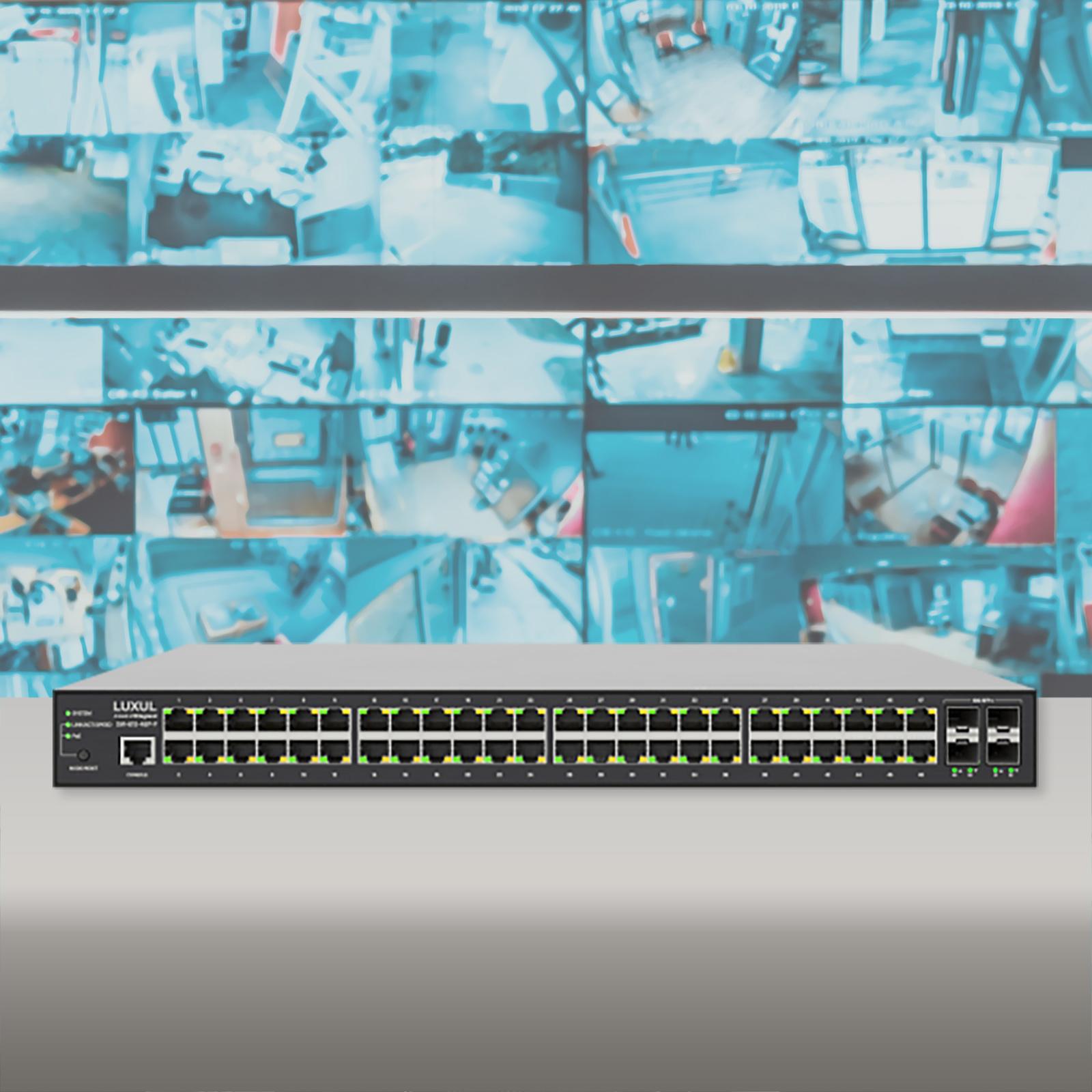 Luxul 48 Port PoE+/SFP+ Gigabit Managed Switch, Front Facing