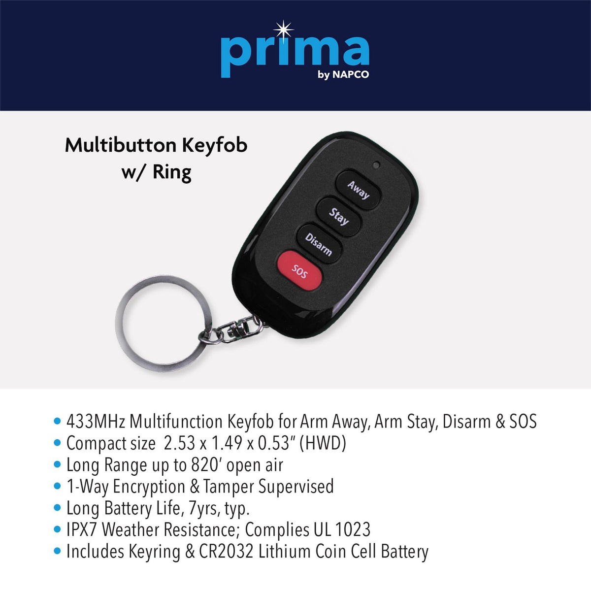 Napco Prima 4-Button Keyfob with Ring