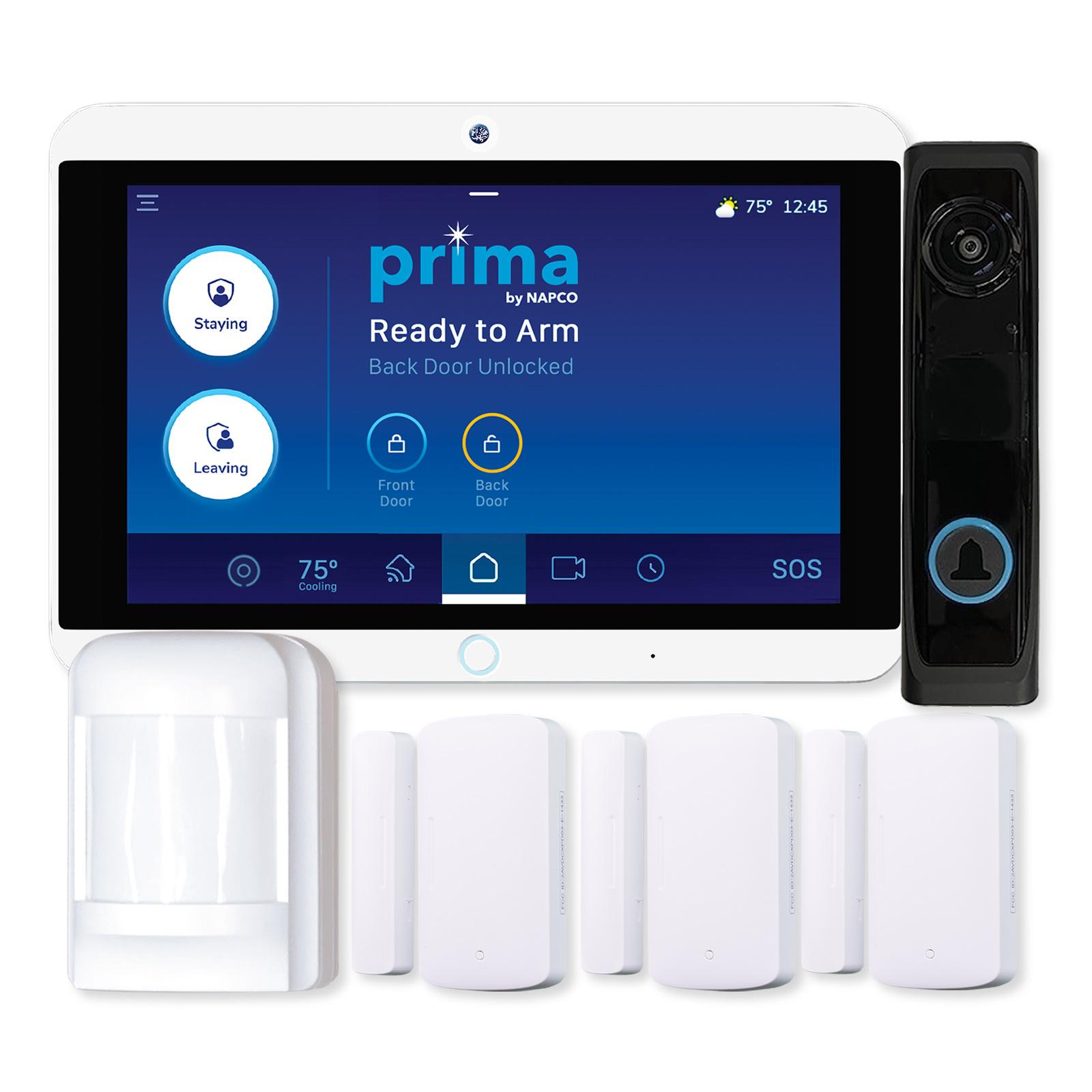 Napco Prima System with 3 Door/Window Transmitters, Motion Sensor & HD Video Doorbell, Verizon Network