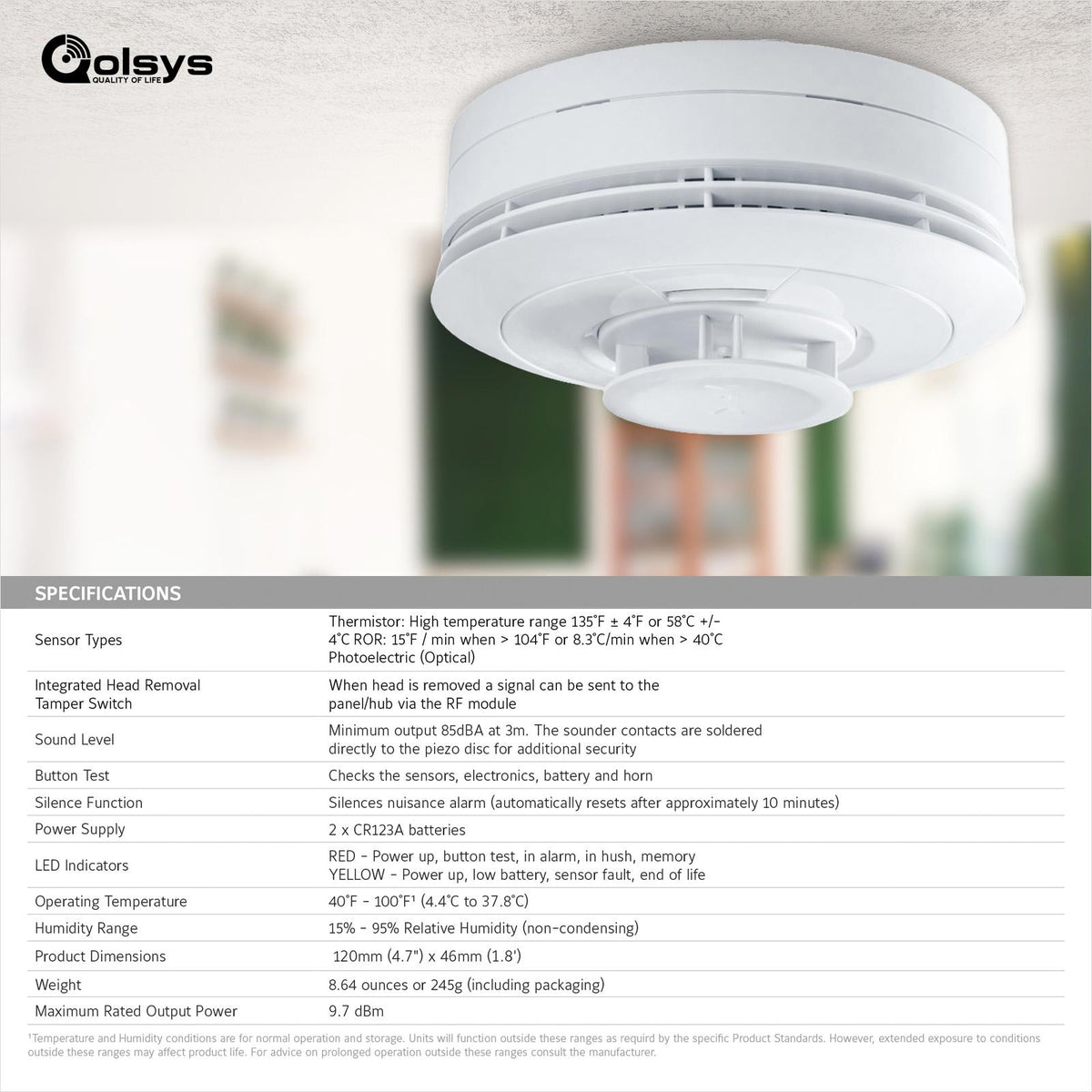 Qolsys IQ Wireless Smoke & Heat Detector