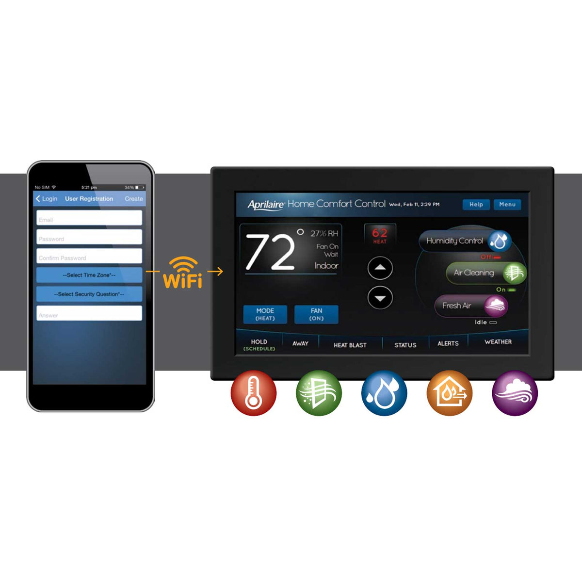 Aprilaire 8840 Automation Thermostat, 7-In. Color Touchscreen, WiFi, IAQ Control (Open Box)