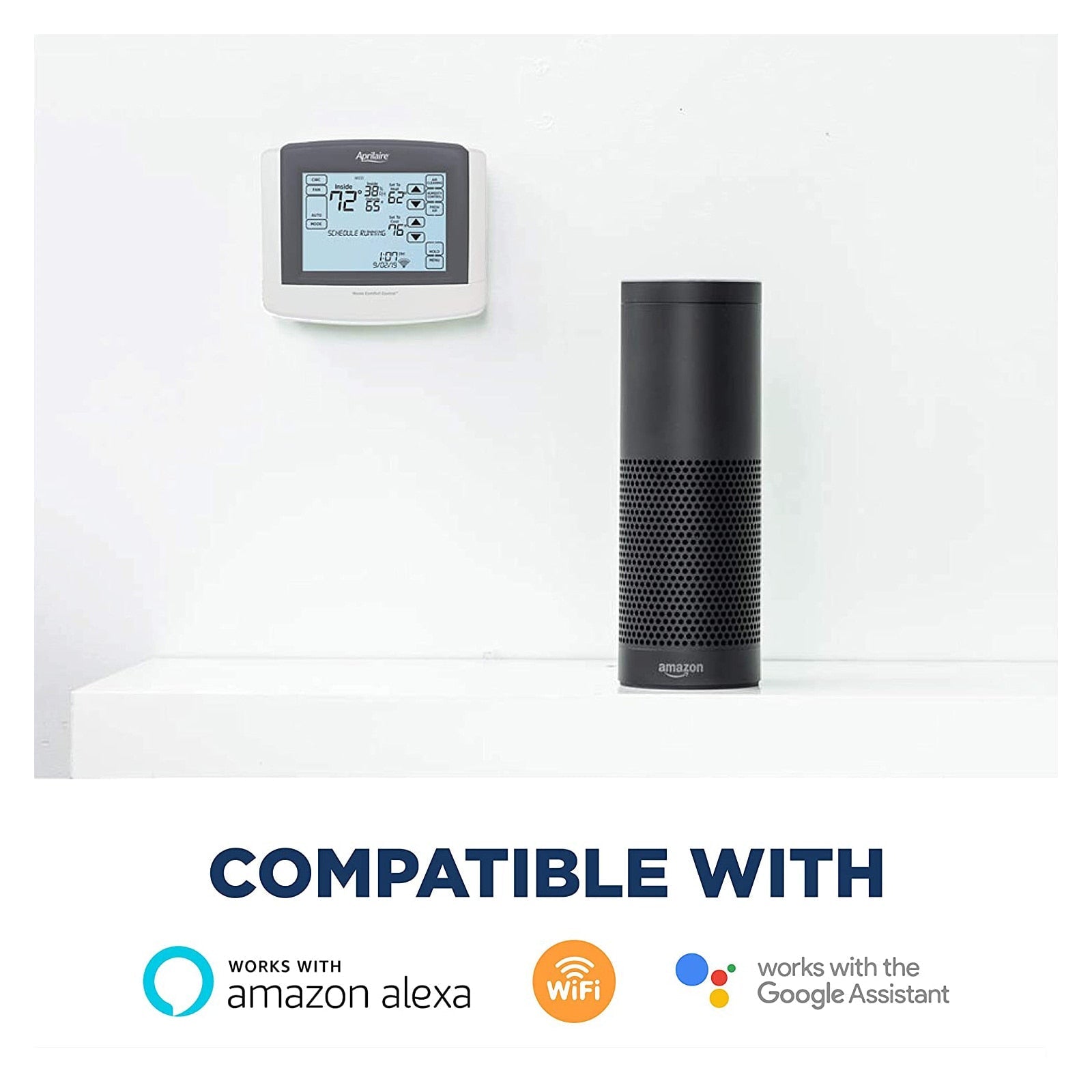 AprilAire Wi-Fi Touchscreen Thermostat with IAQ, Amazon Alexa & Google Assistant Control