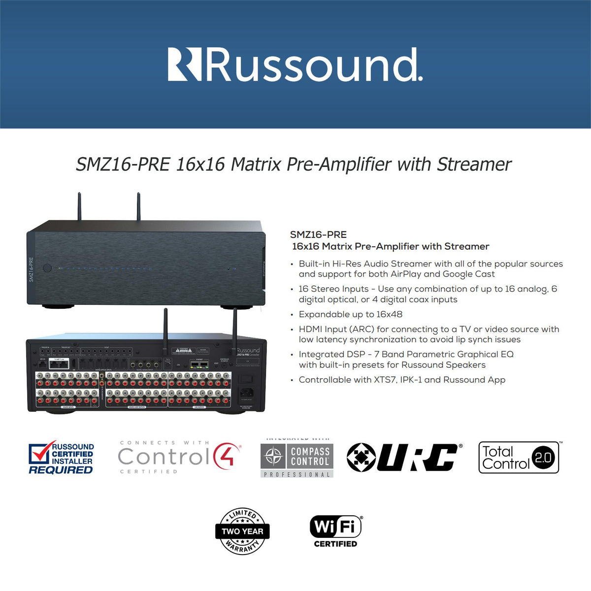 Russound 16x16 Matrix Pre-Amplifier with Built-in Streamer