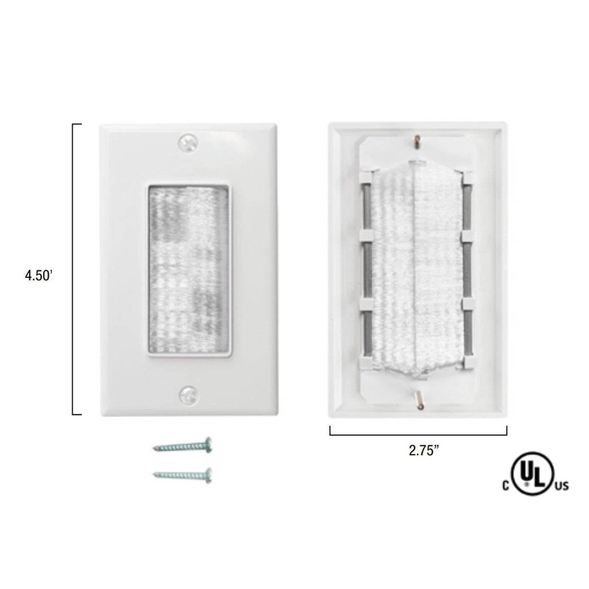 SCP Audio/Video Cable Entrance Wall Plate, Single Gang, Brush Style, White