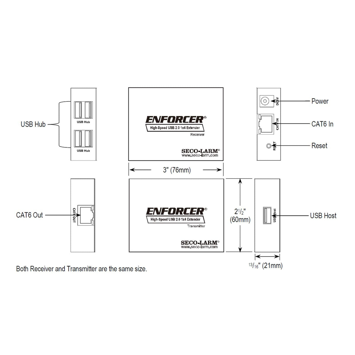 Seco-Larm Enforcer High-Speed USB 2.0 1x4 Extender Over Single Cat5e/6/7