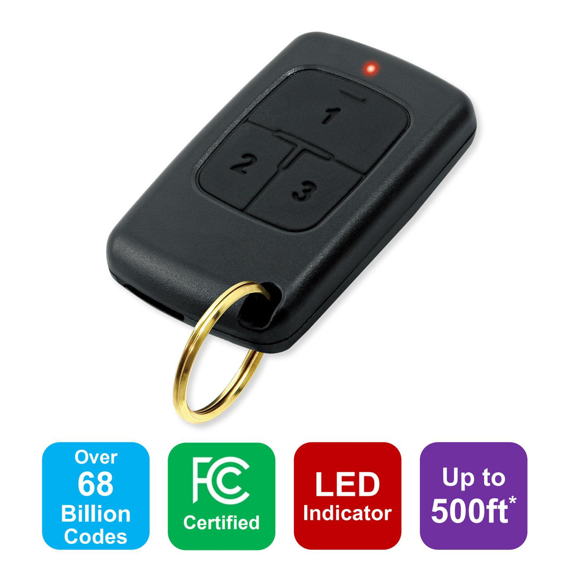 Seco-Larm 3-Button, 7-Channel RF Transmitter, Pendant, 433.92MHz, Pre-coded
