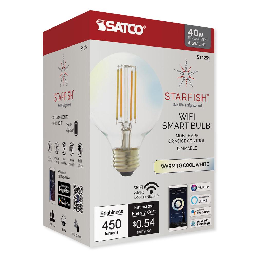 SATCO Starfish Wi-Fi G25 LED Dimmable & Tunable Filament Bulb, 120v/450lm/40w