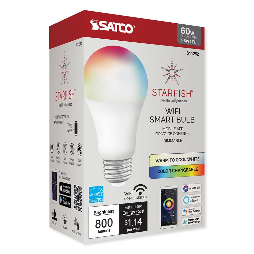 SATCO Starfish Wi-Fi 9.5W LED A19 RGB and Tunable White Smart Bulb