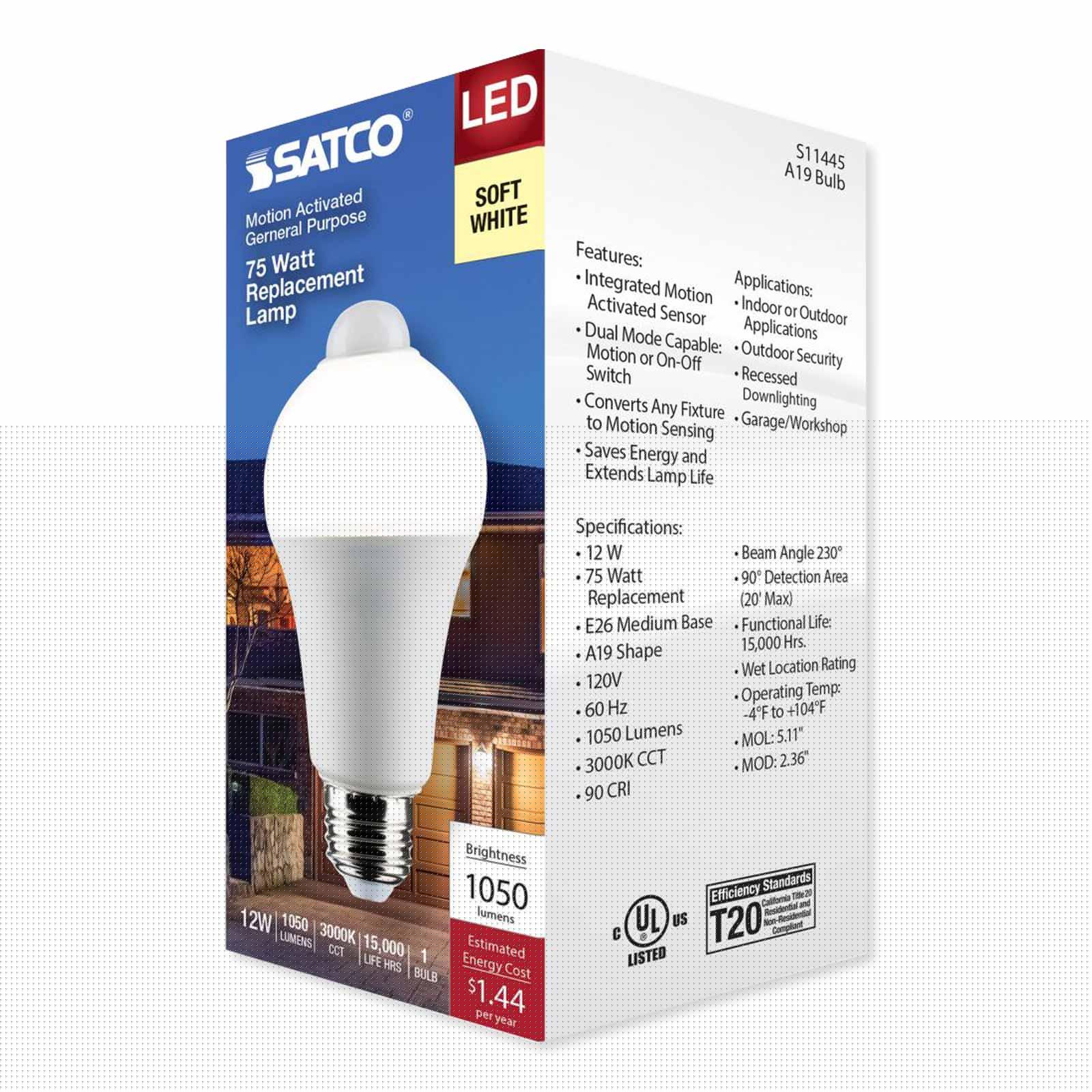 SATCO LED PIR Sensor Lamp, A19, 5000K