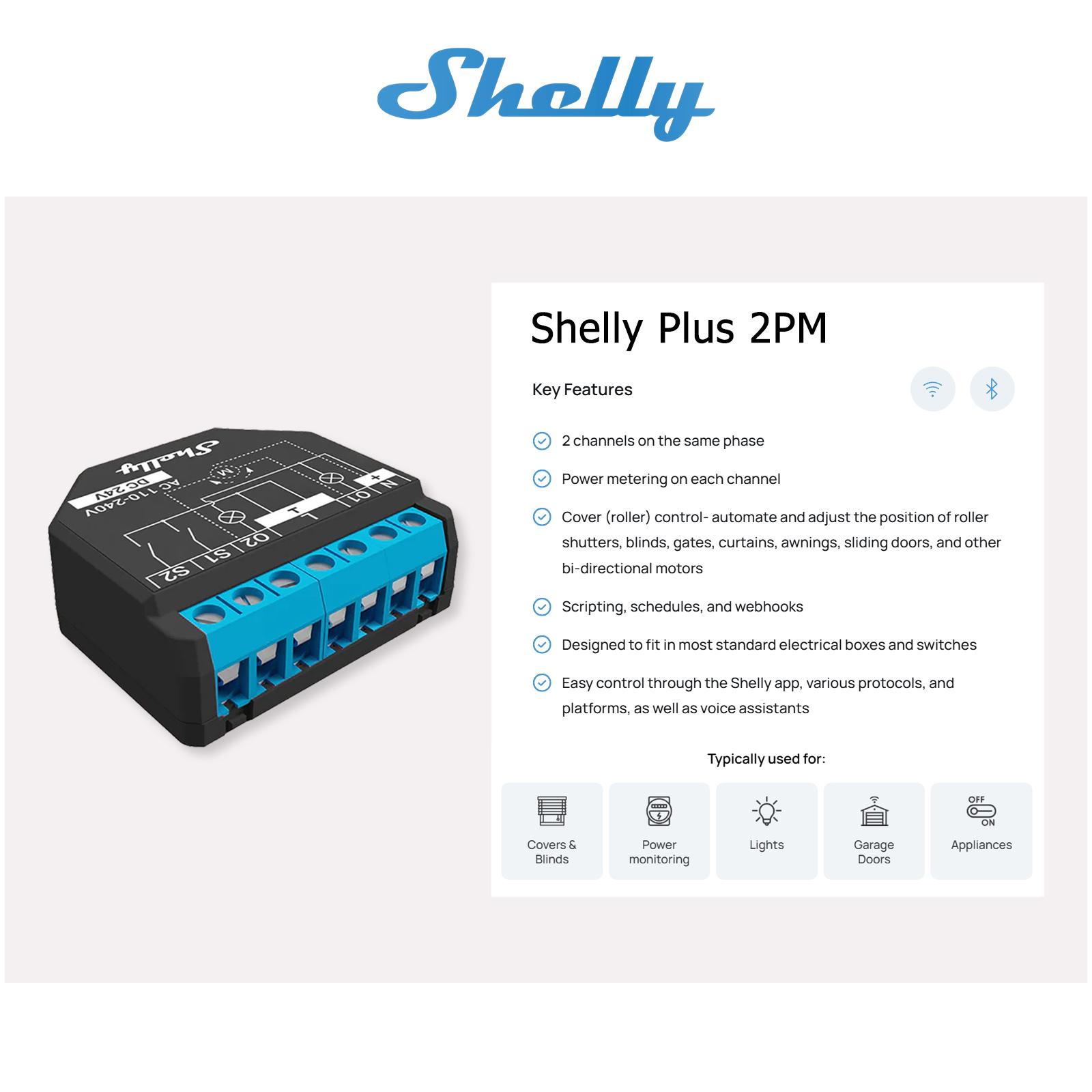 Shelly Plus 2PM WiFi Smart Relay with Power Meter