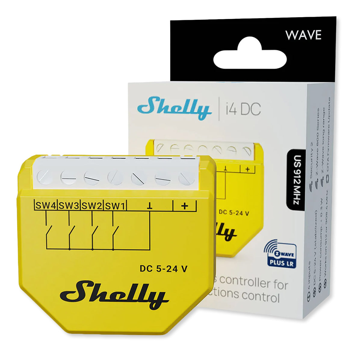 Shelly Wave i4 DC Multi-Touch Control Module, Long Range Z-Wave 800