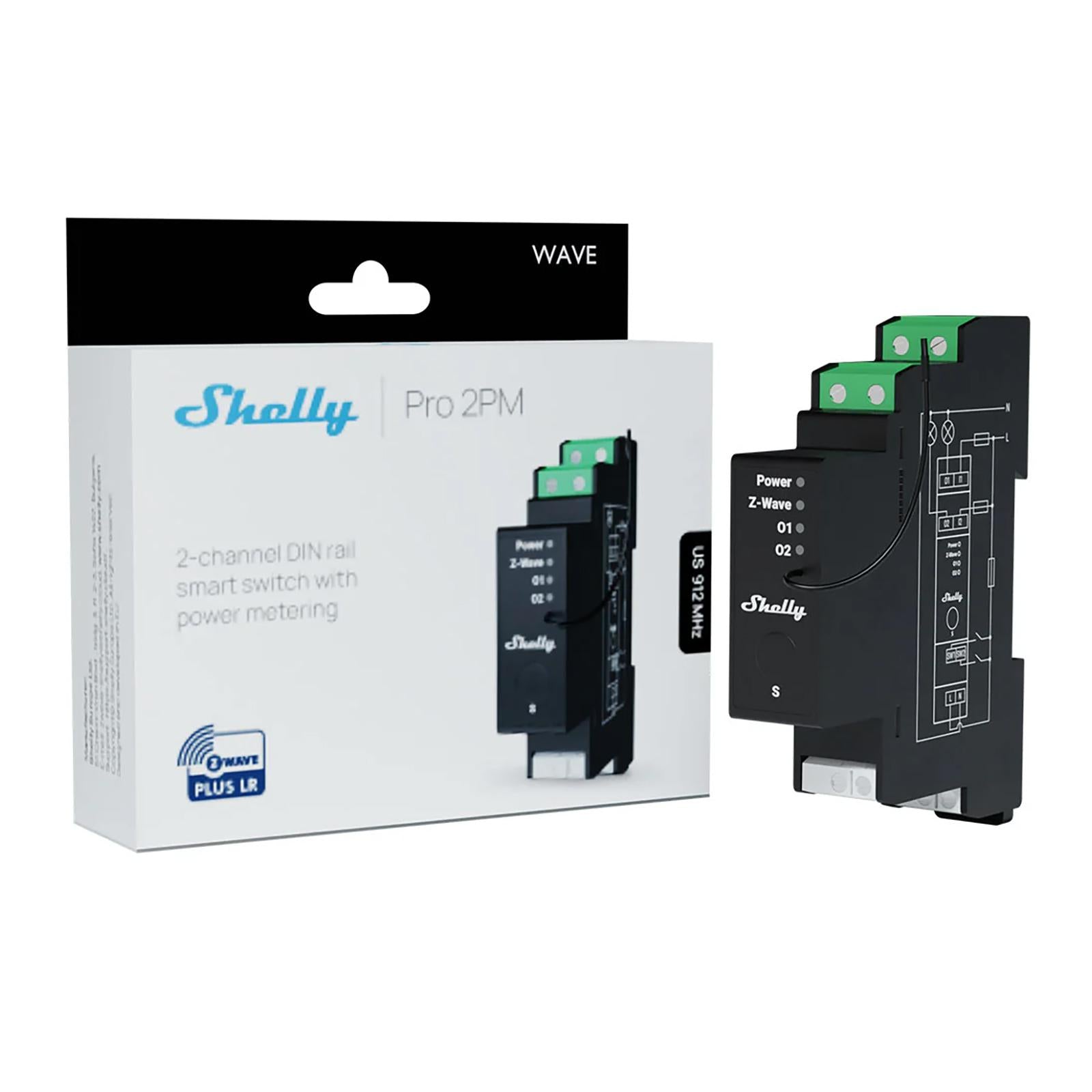 Shelly Wave Pro 2 Long Range Z-Wave 800 2-Channel Smart Switch with Power Monitoring