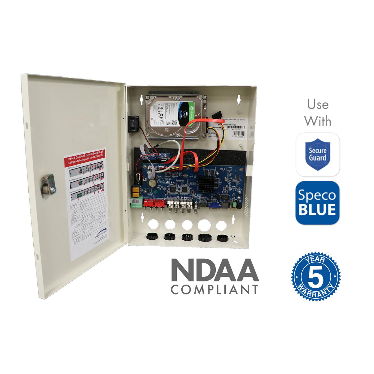 Speco H.265 Hybrid Wall Mount DVR with Smart Analytics, 12 Channel