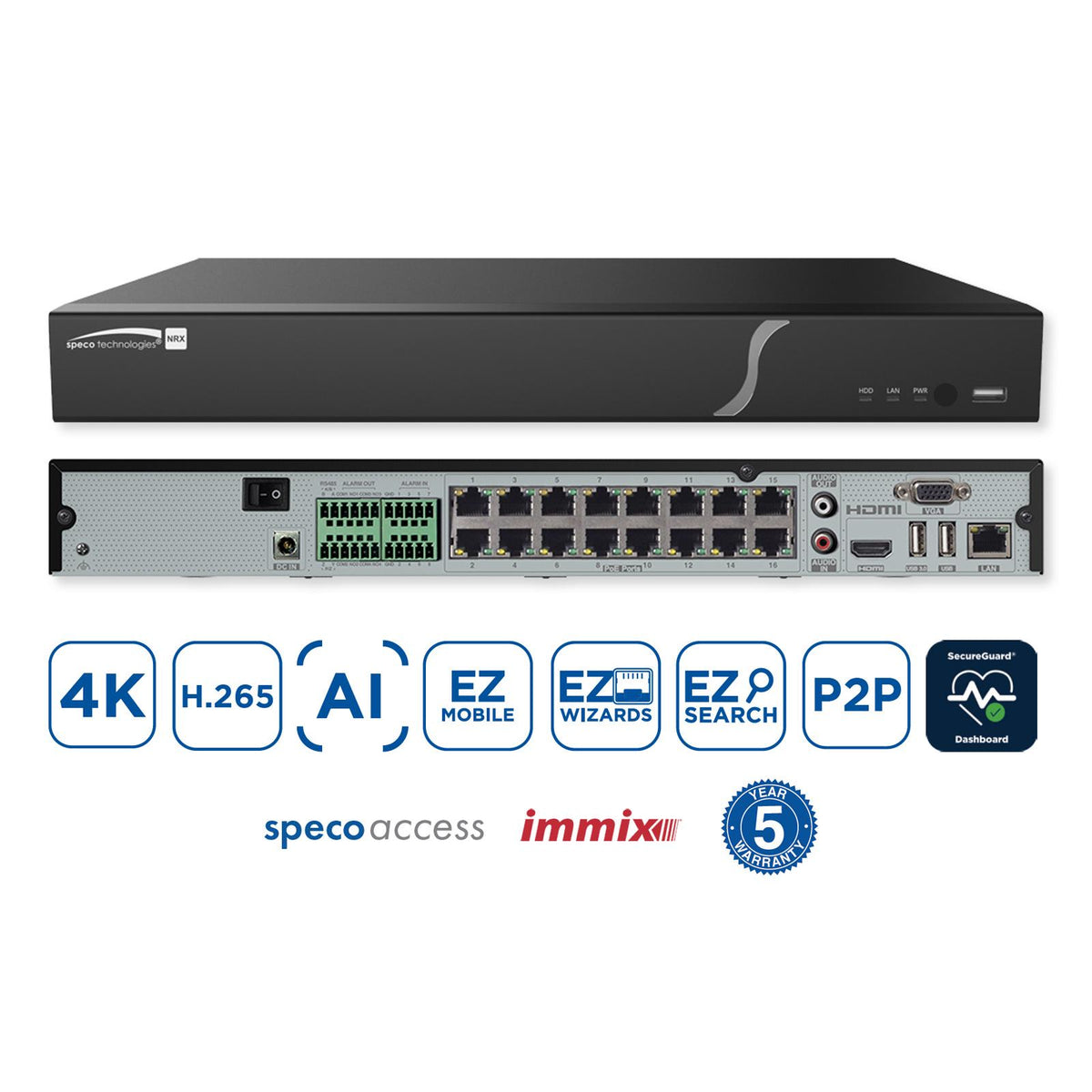 Speco Technologies 16 Channel Facial Recognition Recorder with Smart Analytics