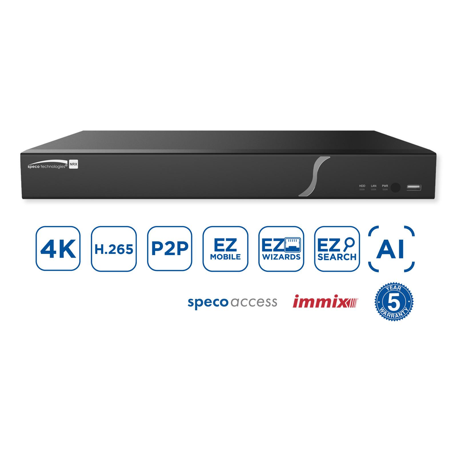 Speco 8 Channel 8K H.265 NVR with PoE, Facial Recognition, and Smart Analytics