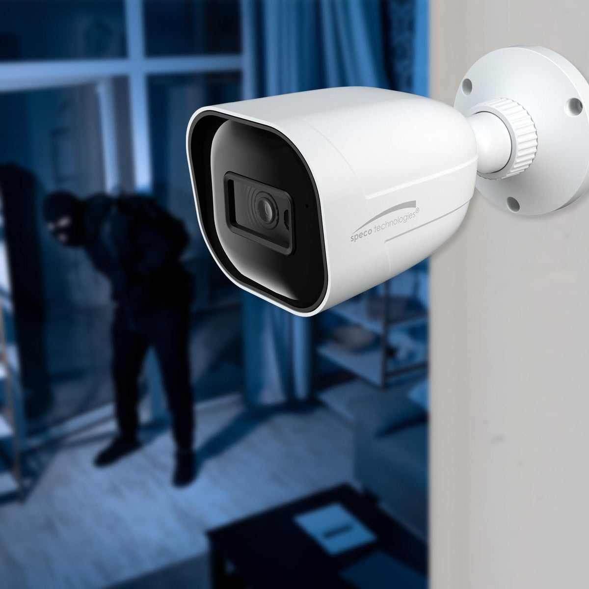 Speco 4MP H.265 IP Bullet Camera with Advanced Analytics 2.8mm fixed lens, white housing