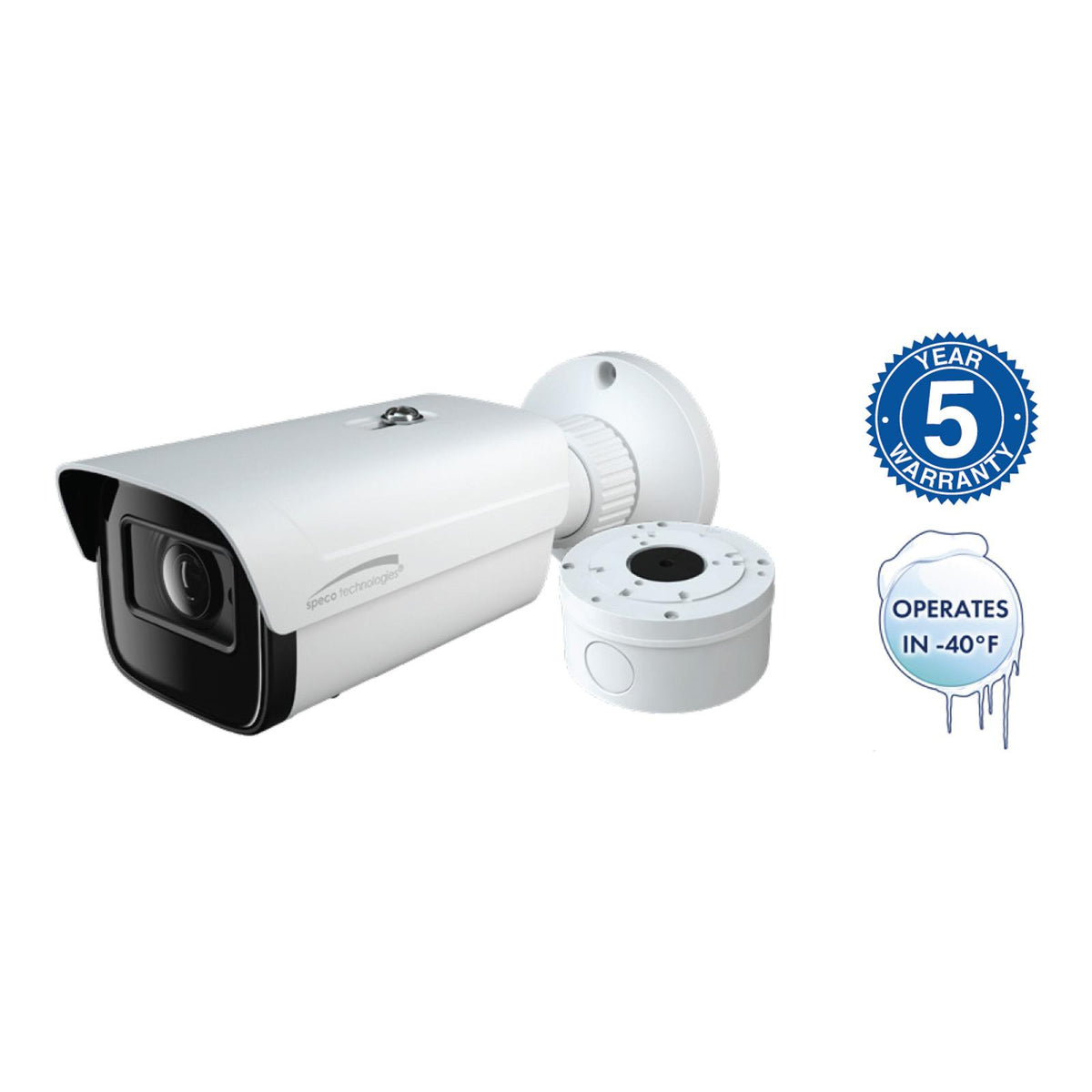 Speco 4MP H.265 IP Bullet Camera With Analytics and Junction Box, 2.8-12mm Motorized Lens, NDAA Compliant