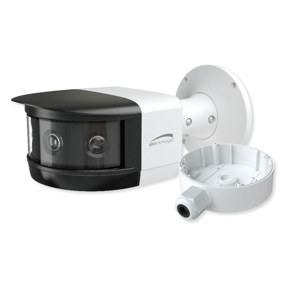 Speco 8MP IP Camera, Panoramic Multi-Sensor with Flexible IntensifierÂ® and Advanced Analytics, 3.3mm x 4 Fixed Lens, White Housing