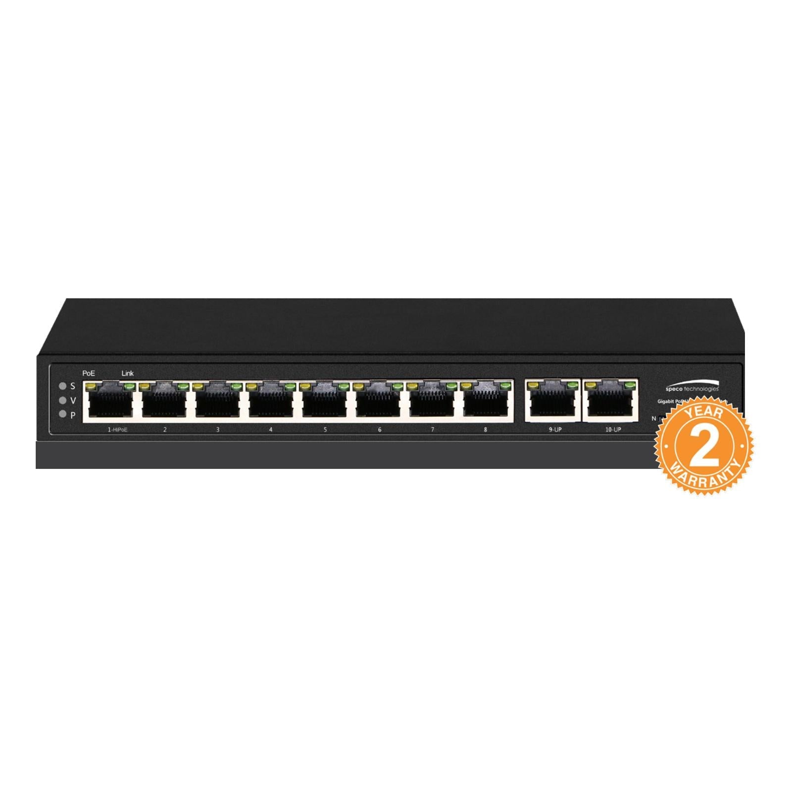 Speco 10-Port Gigabit Network Switch (8 PoE Ports, 2 Ports Uplink)