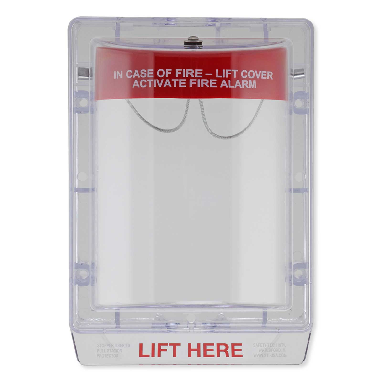 STI Stopper II Fire Alarm Cover with Horn and Clear Spacer - Fire Label (Open Box)