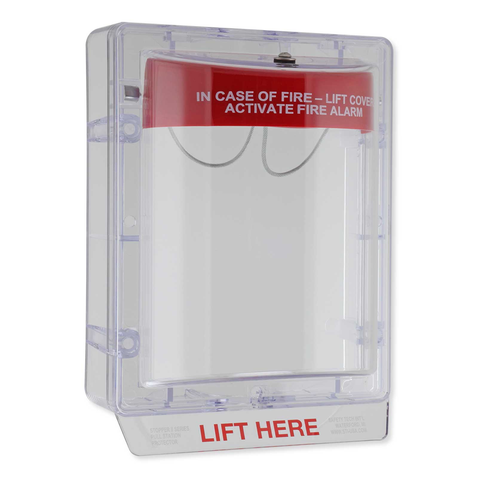STI Stopper II Fire Alarm Cover with Horn and Clear Spacer - Fire Label (Open Box)