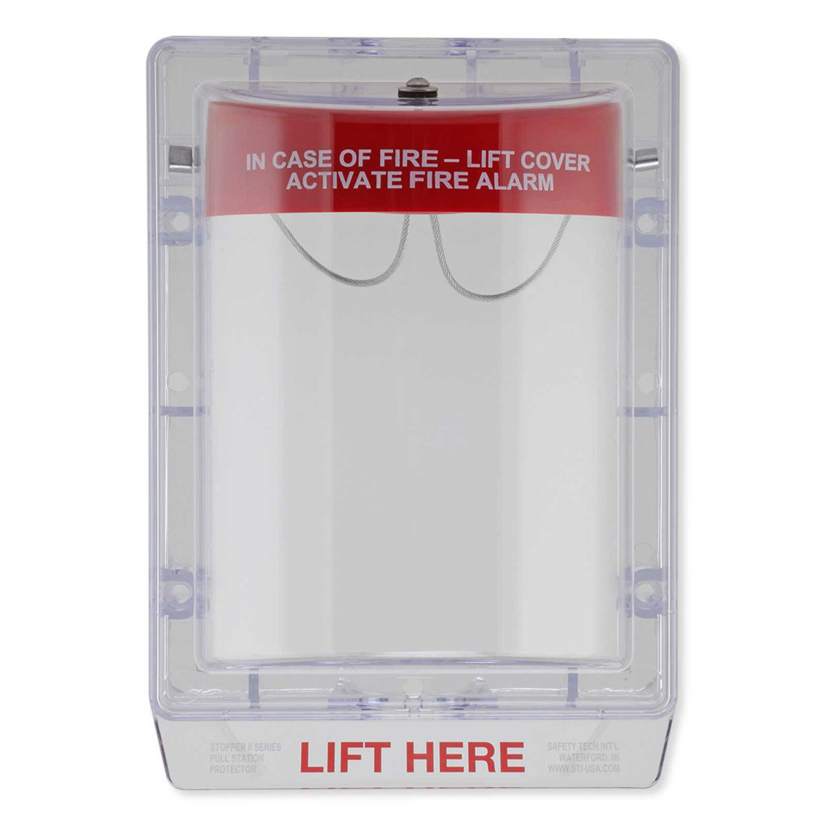 STI Stopper II Fire Alarm Cover with Horn and Clear Spacer - Fire Label