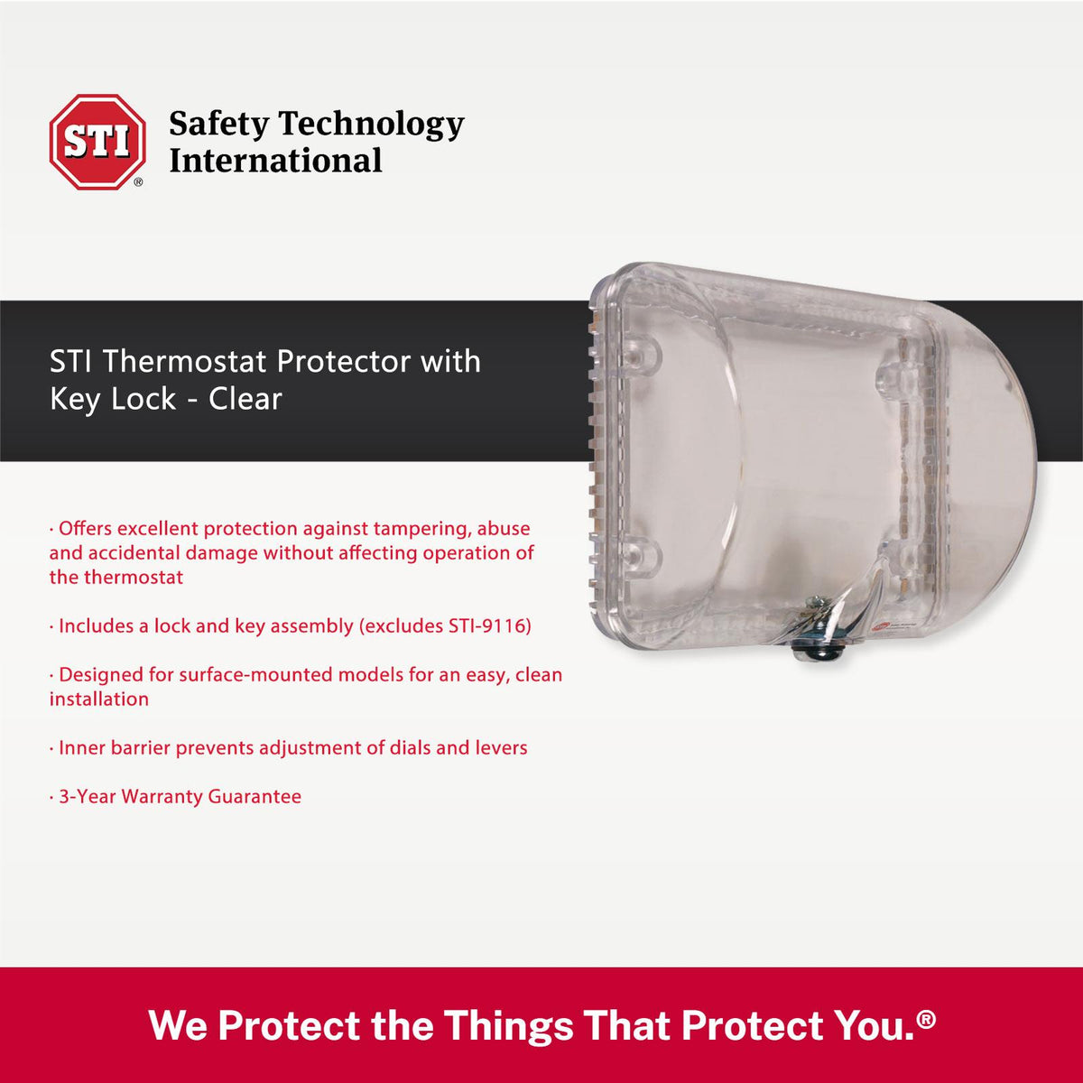 STI Thermostat Protector with Key Lock - Clear