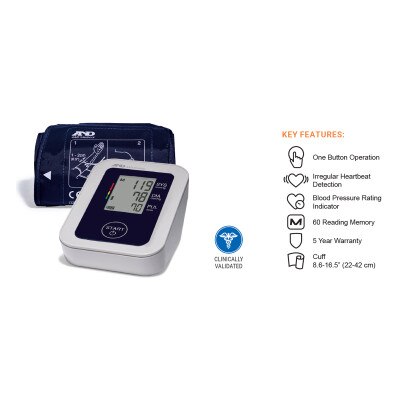  A&D Medical Essential Wide Range Cuff Upper Arm Blood Pressure  Machine (8.6-16.5/ 22-42 cm) Home BP Monitor, One Click Operation with  Easy to Read Digital Screen & Irregular Heartbeat Detection 