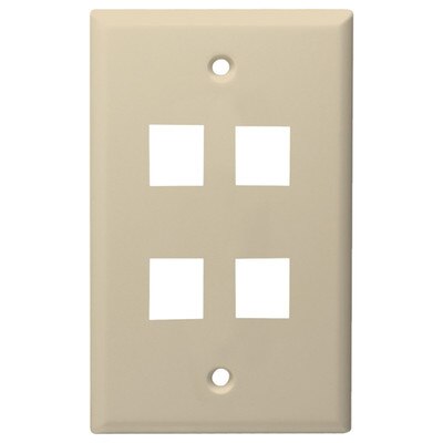 DataComm Keystone Wallplate, 1-Gang, 4-Port, Almond
