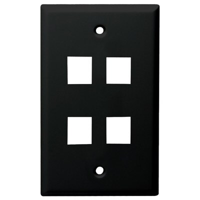 DataComm Keystone Wallplate, 1-Gang, 4-Port, Black