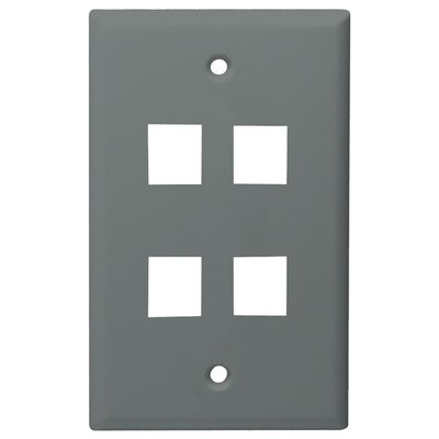 DataComm Keystone Wallplate, 1-Gang, 4-Port, Gray