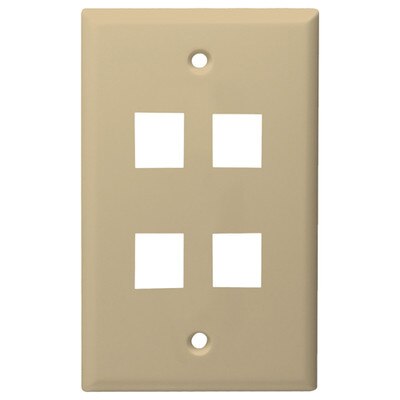 DataComm Keystone Wallplate, 1-Gang, 4-Port, Ivory