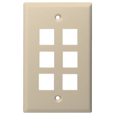 DataComm Keystone Wallplate, 1-Gang, 6-Port, Almond