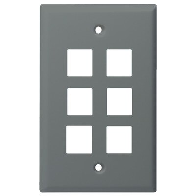 DataComm Keystone Wallplate, 1-Gang, 6-Port, Gray