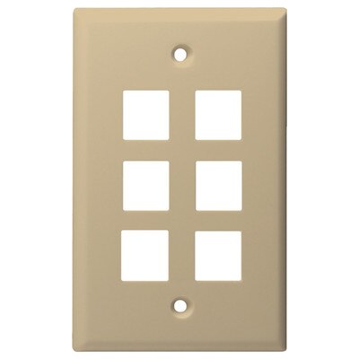 DataComm Keystone Wallplate, 1-Gang, 6-Port, Ivory