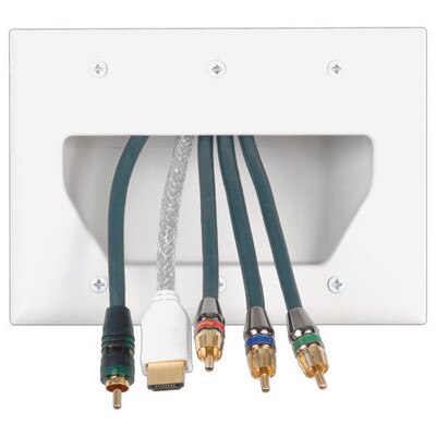 DataComm Recessed Cable Access Wallplate, 3-Gang, White