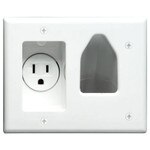 DataComm Recessed Cable Access Wallplate with Receptacle, White